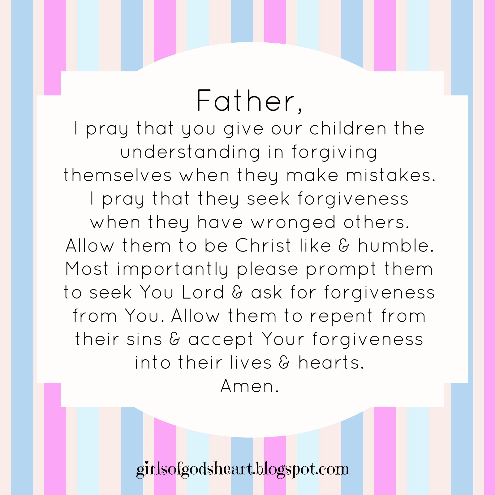 Girls of God's Heart: Mothers Prayer: Forgiving themselves