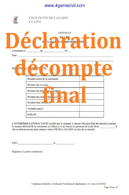 déclaration décompte final modèle