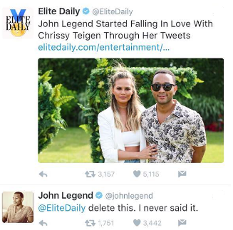 1a2 John Legend denies he fell in love with his wife,Chrissy Teigen through her tweets, Chrissy fires back