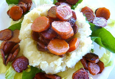 mashed potatoes and celery with roasted carrots
