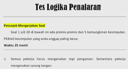 Contoh Soal Psikotes Logika Penalaran Dan Jawabannya Contoh Soal Psikotes Kerja