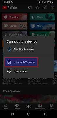 Android YouTube link with tv code