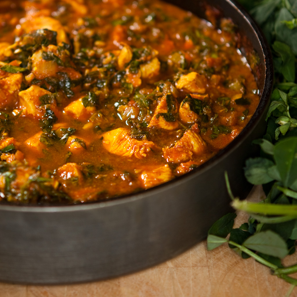 Methi chicken chicken with fenugreek Coconut Raita