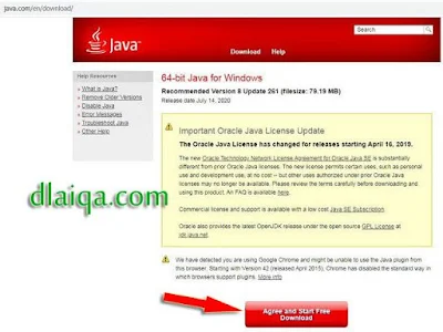 halaman unduh Java Runtime Environment (JRE)