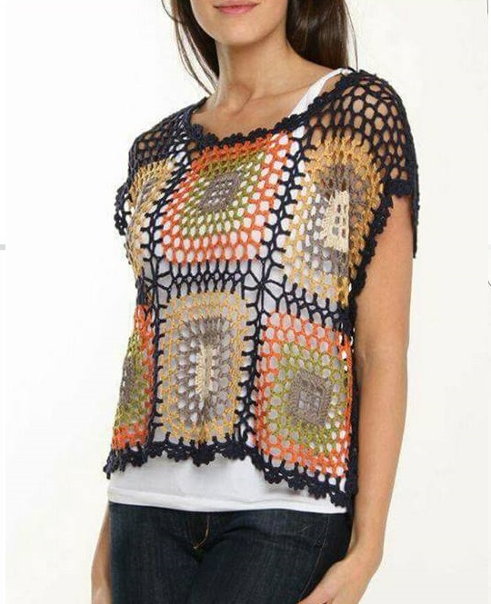 Blusa de crochê colorida com gráfico Clearance