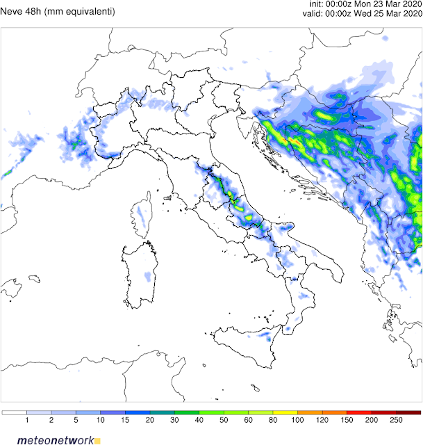 Precipitazioni nevose prossime 48 ore WRF Italia