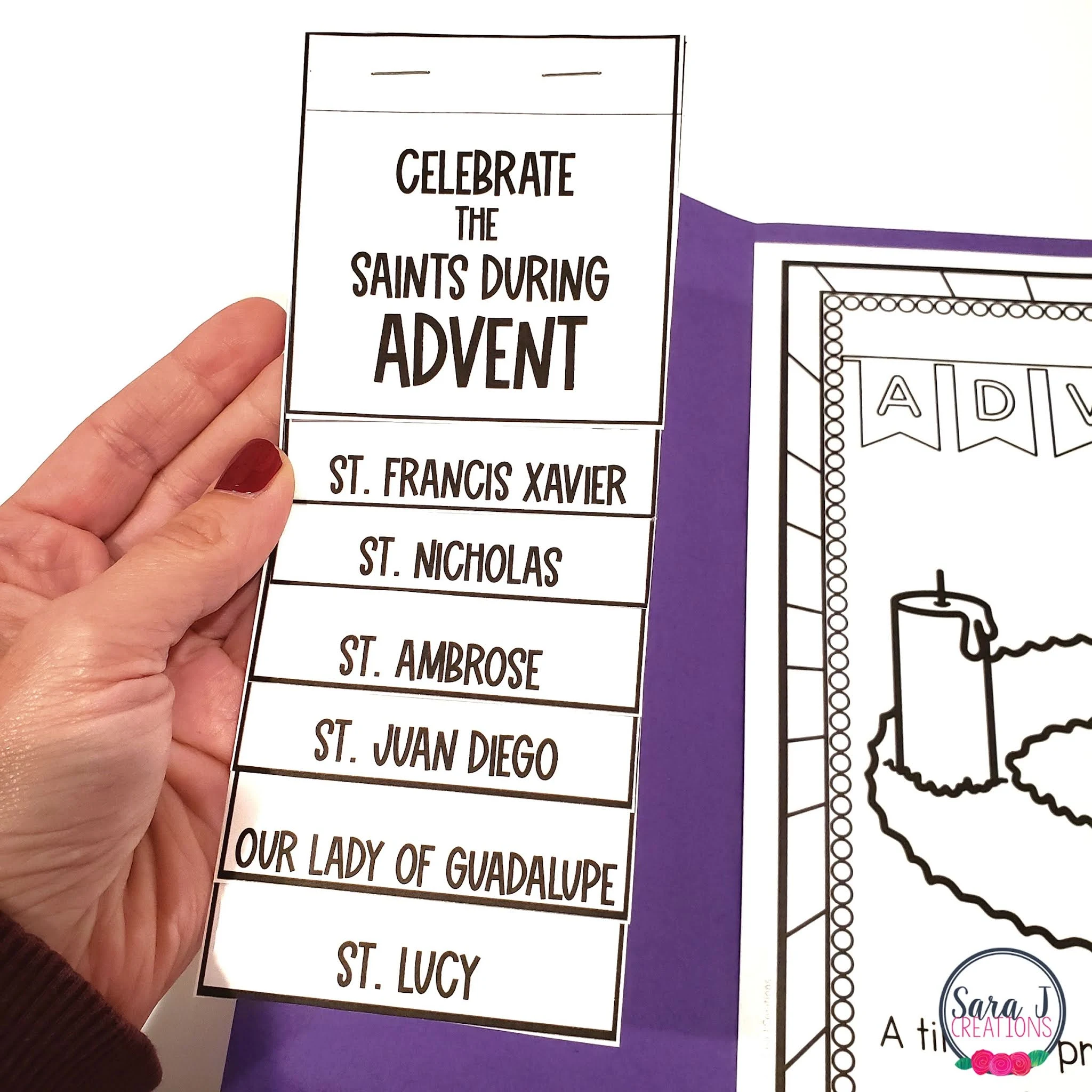 Catholic saints to celebrate in the Advent lapbook for Catholic kids