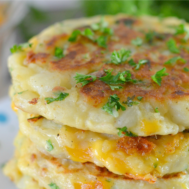 This is one of the best recipes to use leftover mashed potatoes, especially after the holidays! A mixture of fresh herbs, garlic and some cheesy goodness makes this potato pancake perfection!