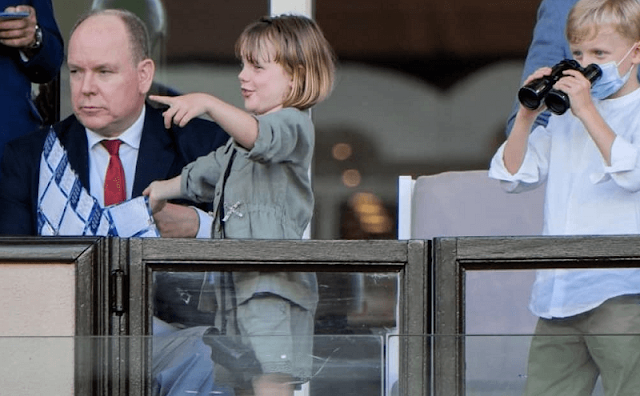 Princess Gabriella attended the Diamond League Meeting Herculis EBS 2021 at the Louis II Stadium. Jacadi khaki cotton shirt and shorts