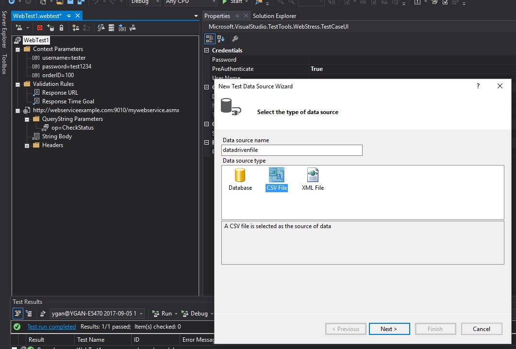 Learning Corner  Service Test with Visual Studio using data