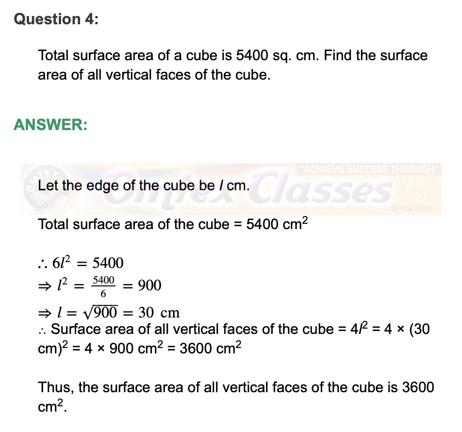 case study questions on surface area and volume class 9