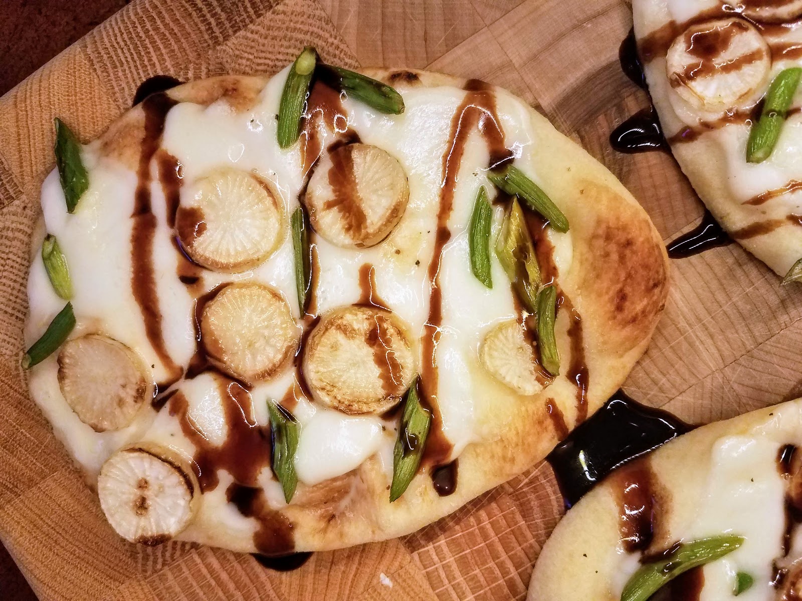 Garlic Scape Pizza with Hakurei Turnips