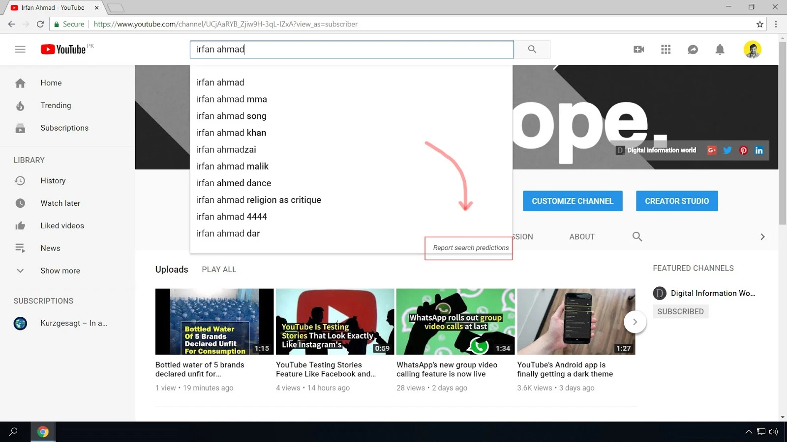 When you search a keyword on youtube.com, its search algorithm tries to predict your search query. If you think a prediction violates one of the Autocomplete policies, you can report it by clicking "Report search predictions" feature.