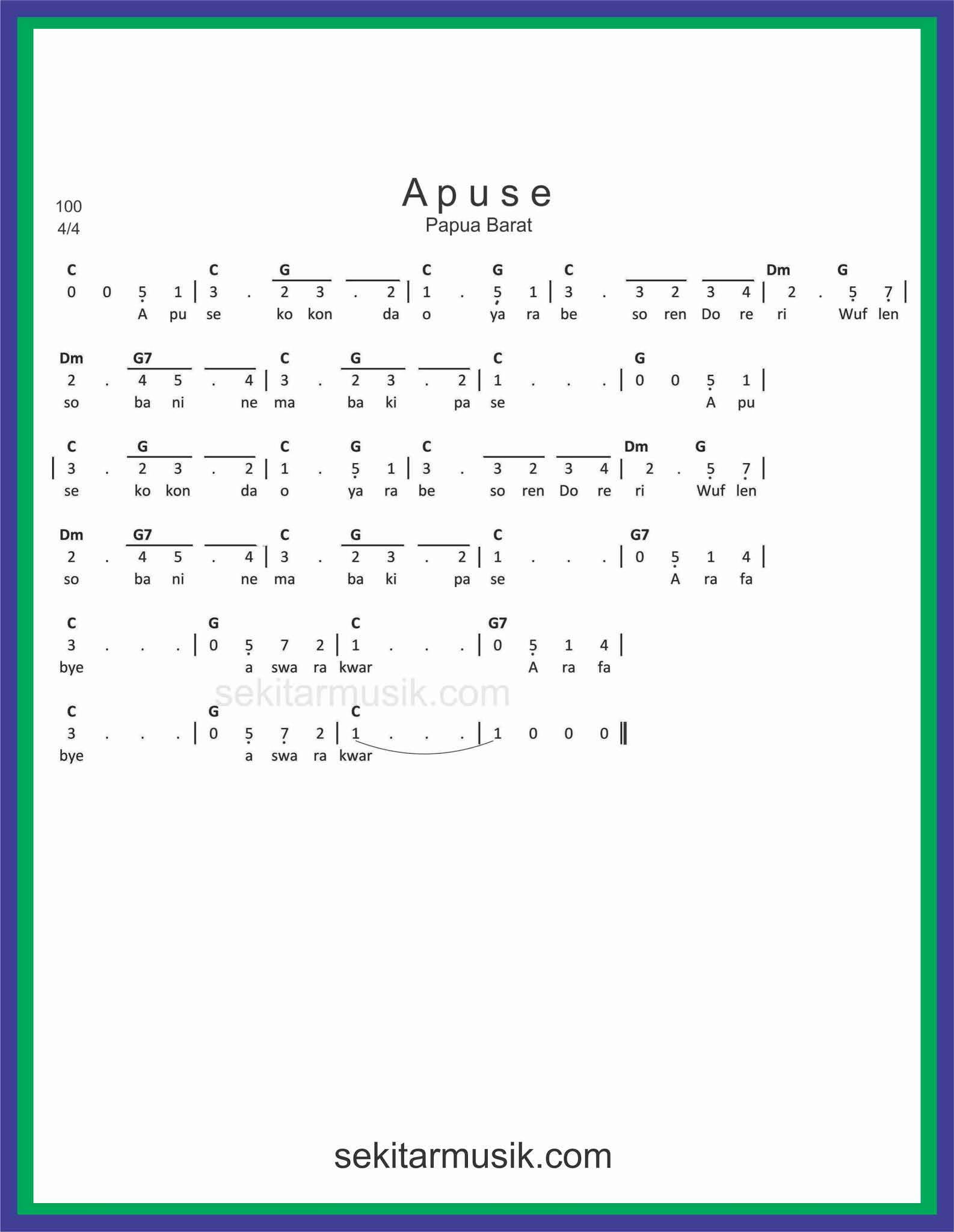 Not Angka Lagu Apuse - SEKITAR MUSIK