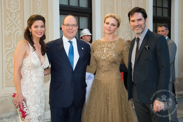 Prince Albert and Princess Charlene of Monaco held a reception for actors at the Prince's Palace