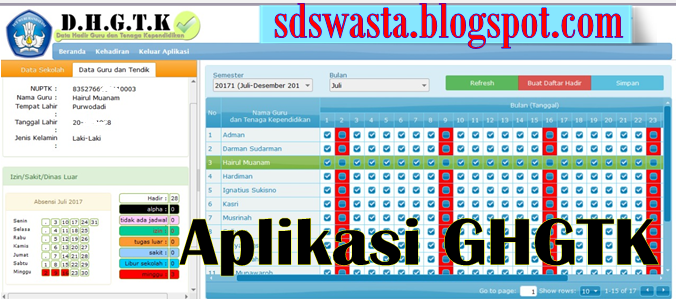 Download Aplikasi Excel Daftar Hadir GTK Versi Excel - SD SWASTA ~ Contoh Referensi Guru