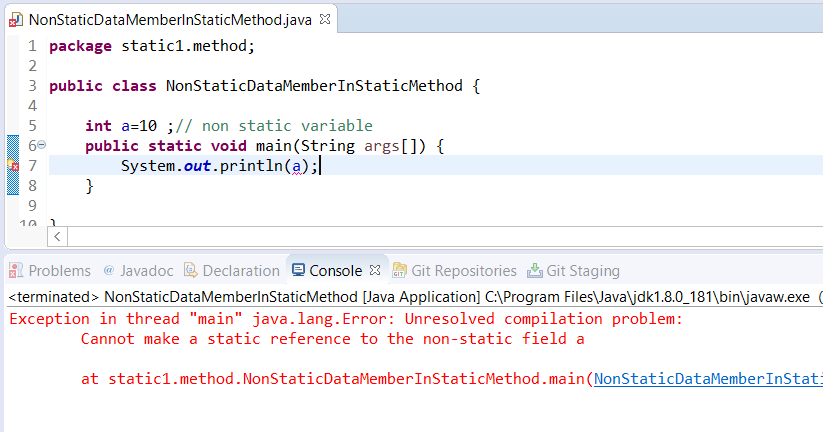 Pochampalli IT Labs: Core Java : Cannot make a static reference to the non- static field Pochampalli It Labs: Core Java : Cannot Make A Static Reference To The Non- Static Field
