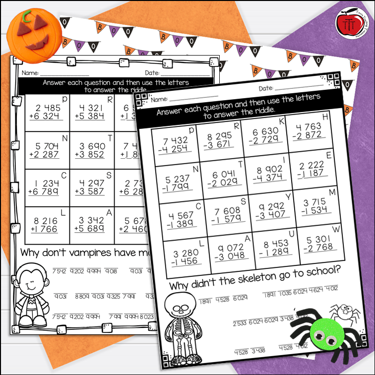 free-halloween-addition-and-subtraction-terri-s-teaching-treasures for Free Printable 2 Digit Addition And Subtraction With Regrouping Worksheets Free Halloween Addition and Subtraction - Terri's Teaching Treasures for Free Printable 2 Digit Addition And Subtraction With Regrouping Worksheets