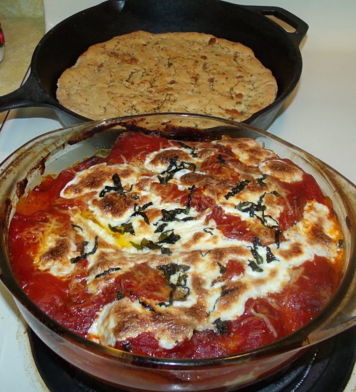 Jason's Kitchen Eggplant Parmesan and Garlic and herb focaccia bread