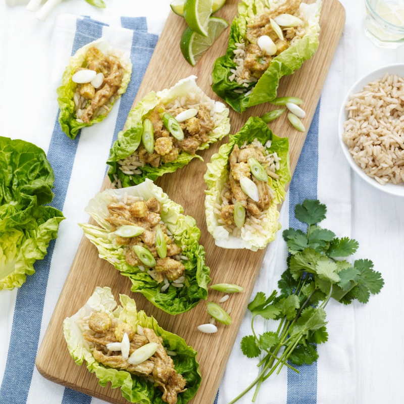 Satay Chicken in Baby Gem Lettuce Cups Claire Justine