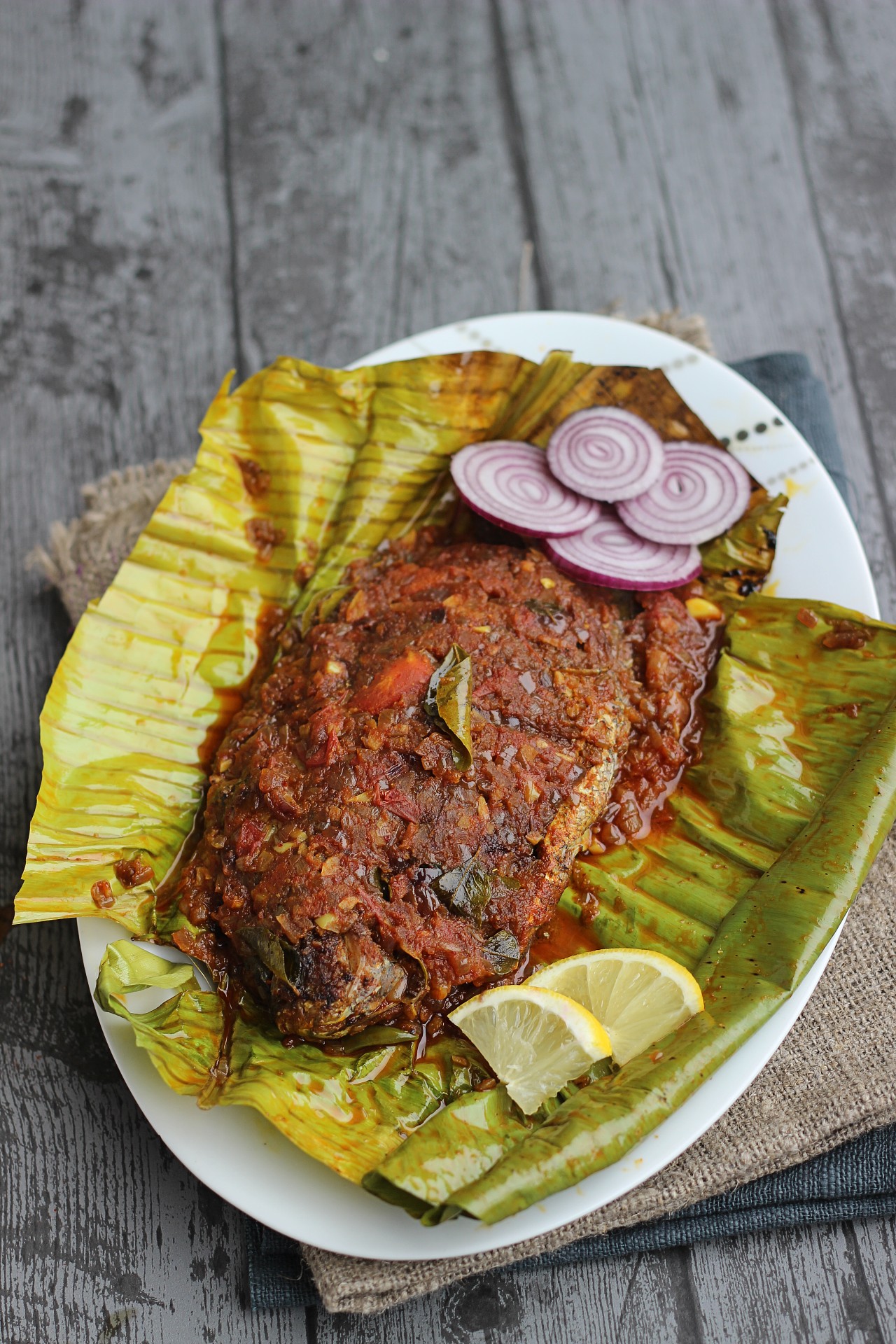 RUCHI Meen Pollichathu (Fried Fish wrapped in banana leaf with masalas )