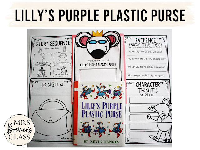 Lilly's Purple Plastic Purse is a great book to read at the beginning of the school year. This literacy pack goes with the Kevin Henkes book, and features engaging, standards based activities, including a craftivity that makes a sweet bulletin board! K-1 #backtoschool #kevinhenkes #kindergarten #1stgrade #bookstudy