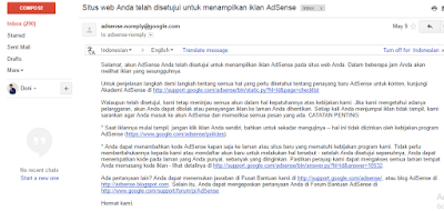 contoh email full approve Google Adsense
