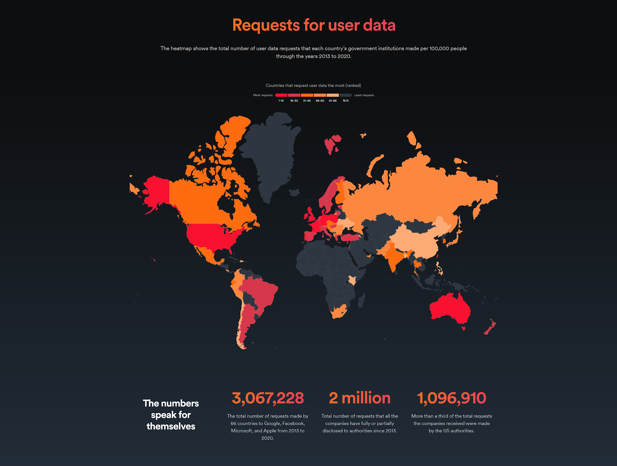 Requests for user data around the world (map)