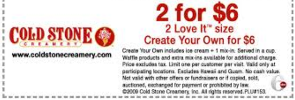 Cold Stone Creamery Printable Coupons May 2015