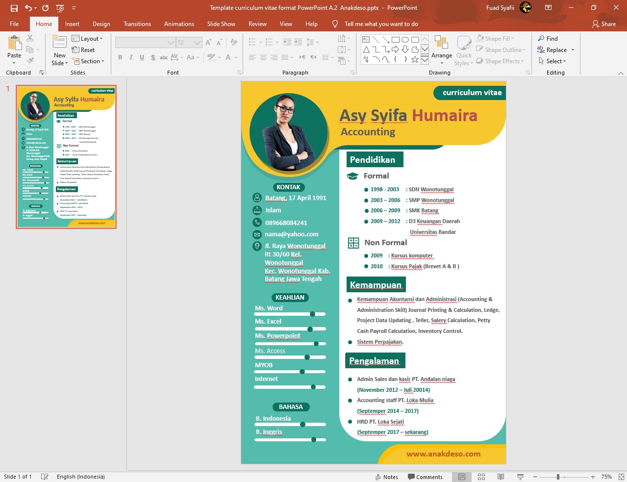Template Curriculum Vitae Format PowerPoint A 2 Anakdeso