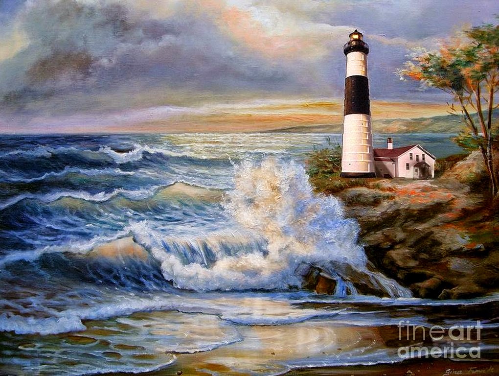 paisajes-marinos-con-faros-en-la-playa pinturas-de-paisajes-con-faros