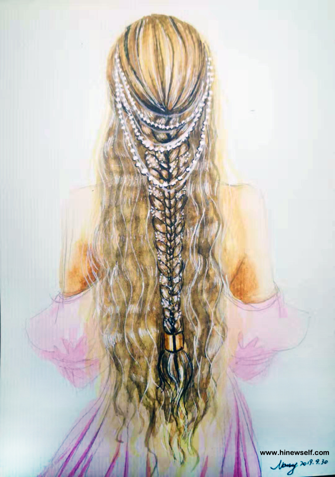 How to paint long curly and braid hair in Watercolor HiArt