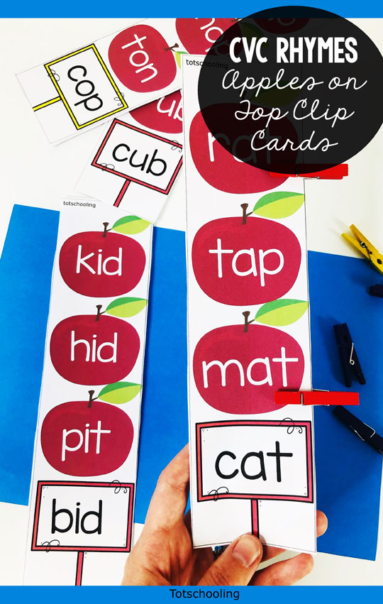 Apples Up On Top Rhyming Clip Cards | Totschooling - Toddler, Kindergarten Educational Printables