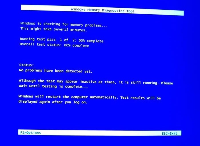 Herramienta de diagnóstico de memoria de Windows atascada