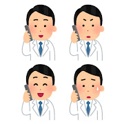 いろいろな表情の電話を掛ける医師のイラスト（男性）