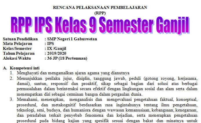 Rpp Ips Kelas 9 Semester Ganjil Tahun Pelajaran 2019 2020 Didno76 Com