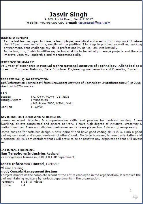 resume text format