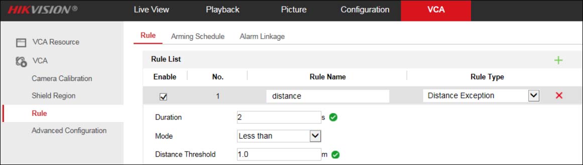 How to configure Hikvision Distance Exception function