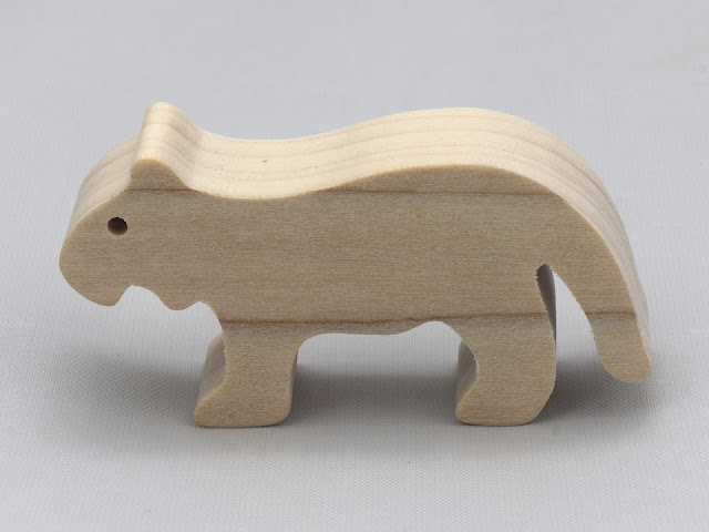 Handmade Small Unfinished Wood Toy Tiger Side View