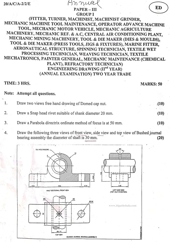 NCVT ITI Question Paper Nov 2020 - Engineering Drawing-ITI Pathshala