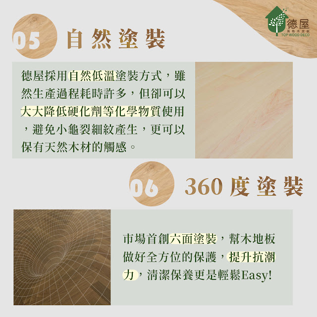 德屋天然木地板特色｜自然塗裝法，採360度全方位塗裝
