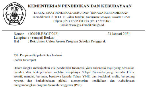 Rekrutmen Calon Asesor Program Sekolah Penggerak 2021 Websiteedukasi Com