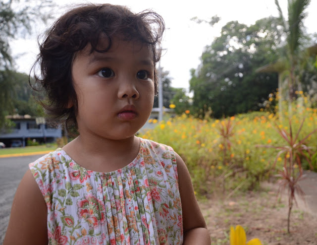 Kecil in front of the flower patch