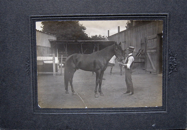 Albert E. Nevin, with horse 1914