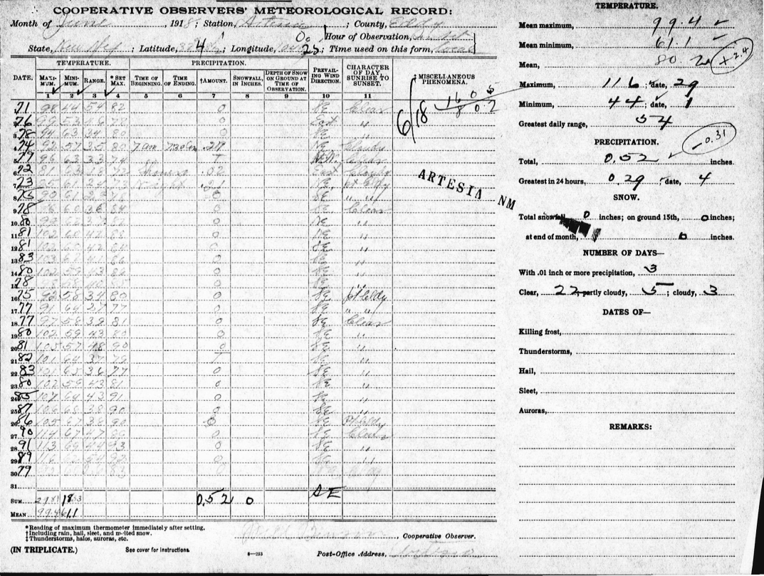 Selected Local High Temperature Records.