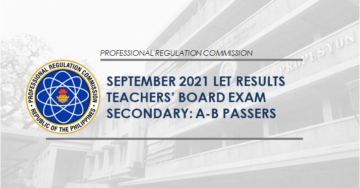 A-B Passers Secondary: September 2021 LET Result