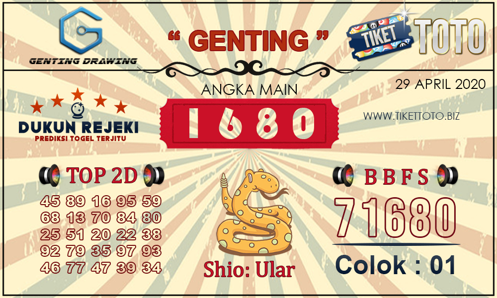 Prediksi Togel GENTING DRAWING TIKETTOTO 29 APRIL 2020
