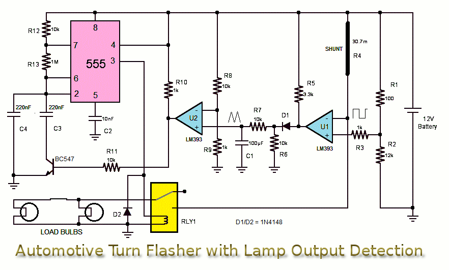Automotive Turn Flasher with lamp output Detection | Circuits-Projects