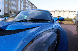 blue Lotus Exige with raindrops