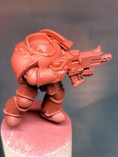 The colour contrast is too subtle in retrospect. Close up of airbrushed red effect on marine